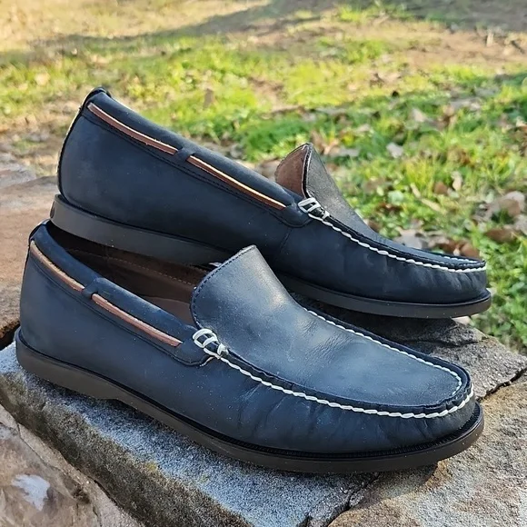 EUC POLO RALPH LAUREN MEN'S BLACKLY  NAVY LEATHER LOAFERS - Picture 9 of 9